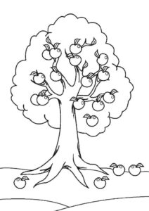 desenho macieira no campo para colorir